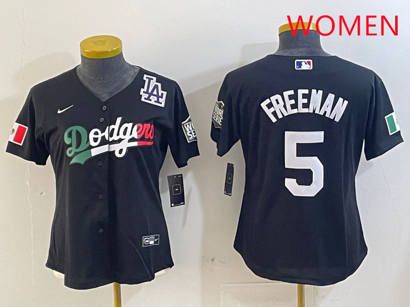 Women Los Angeles Dodgers 5 Freeman Black Game 2025 Nike MLB Jersey style 4034